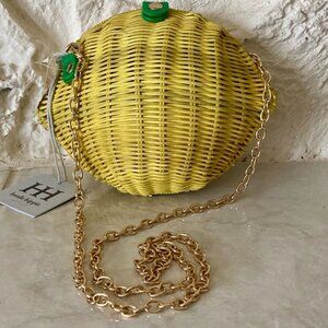 Haute Hippie Yellow Tik Tok Shop LEMON WICKER CROSSBODY Bag Clutch Purse